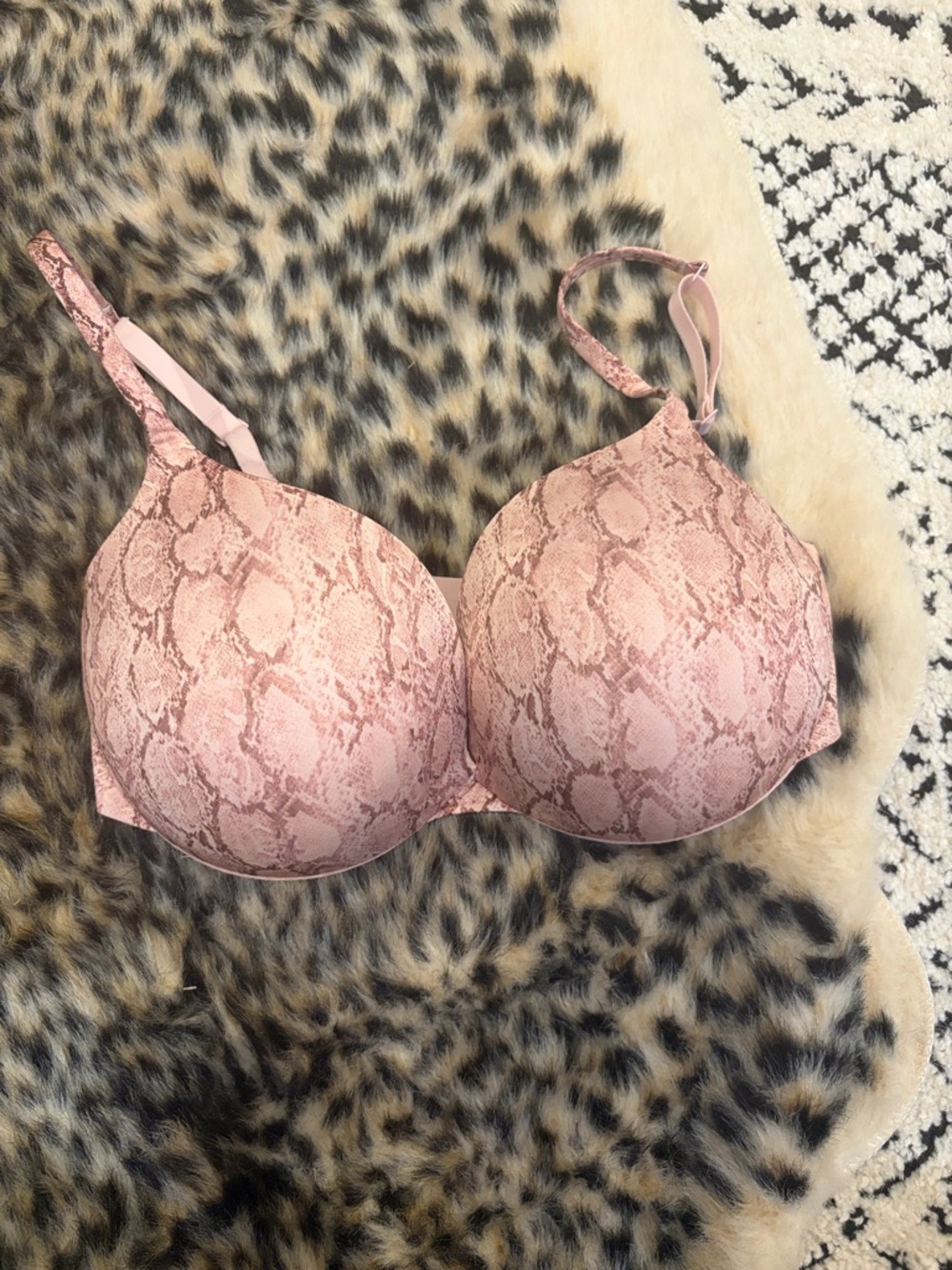 SKIMS Pink Snake Print T-Shirt Bra